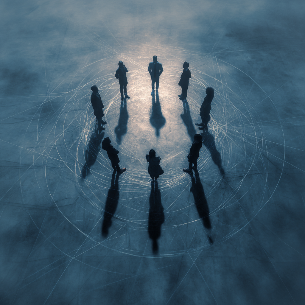 A group of people gathering together talking